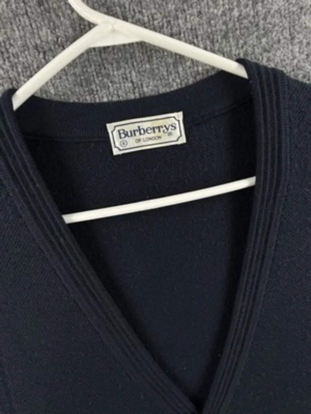 Burberry Navy Blue Cardigan V-Neck Sweater Logo 8 Men Solid Knit Long Sleeve